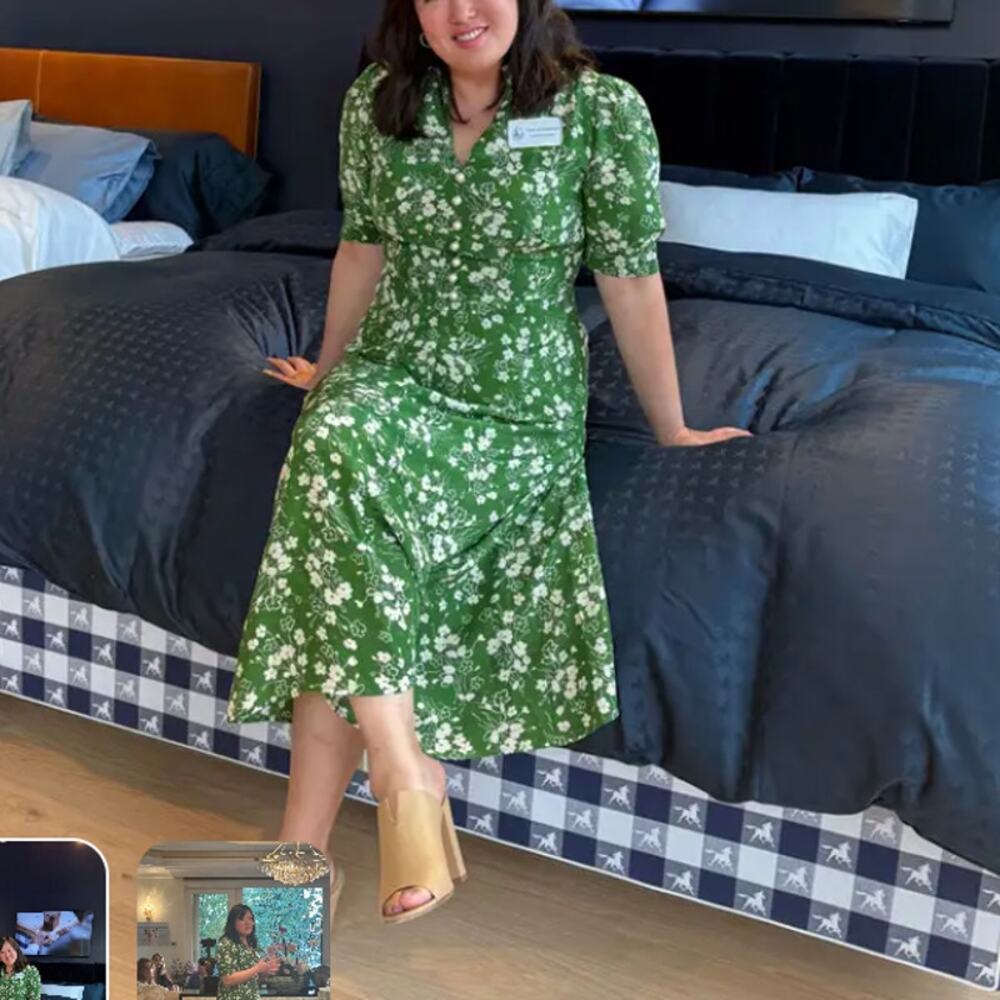 L.K. Bennett Green Floral Midi Shirt Dress SIZE 6 Silk Retro Work Designer $675 - Picture 5 of 13